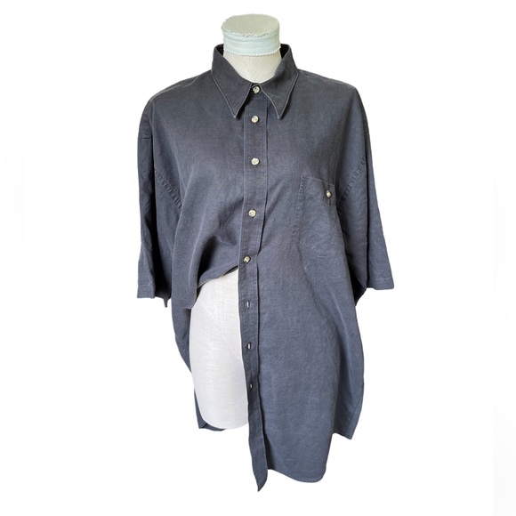 Stafford Linen Blend Relaxed Fit Black Button Up Short Sleeve Shirt XLT - Picture 4 of 10